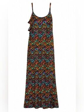 Magazine Women's Maxi Dress Medium Tropical Leaf Print Spaghetti Strap Sundress